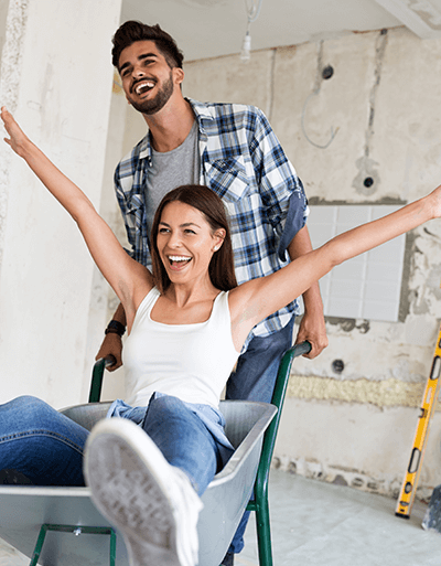 happy couple renovating their home